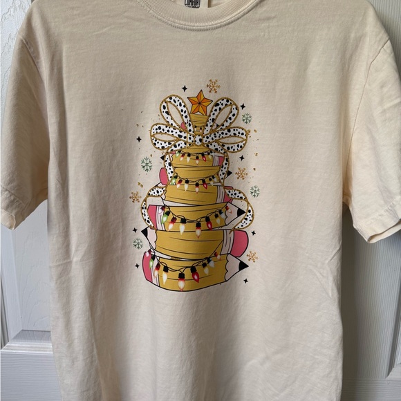 Christmas teacher pencil tree T-shirt in a comfort colors ivory tee - Picture 3 of 3